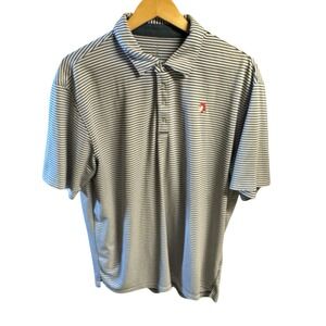 Johnnie-O XL Gray White Striped Short Sleeve‎ Polo Pirate Emblem